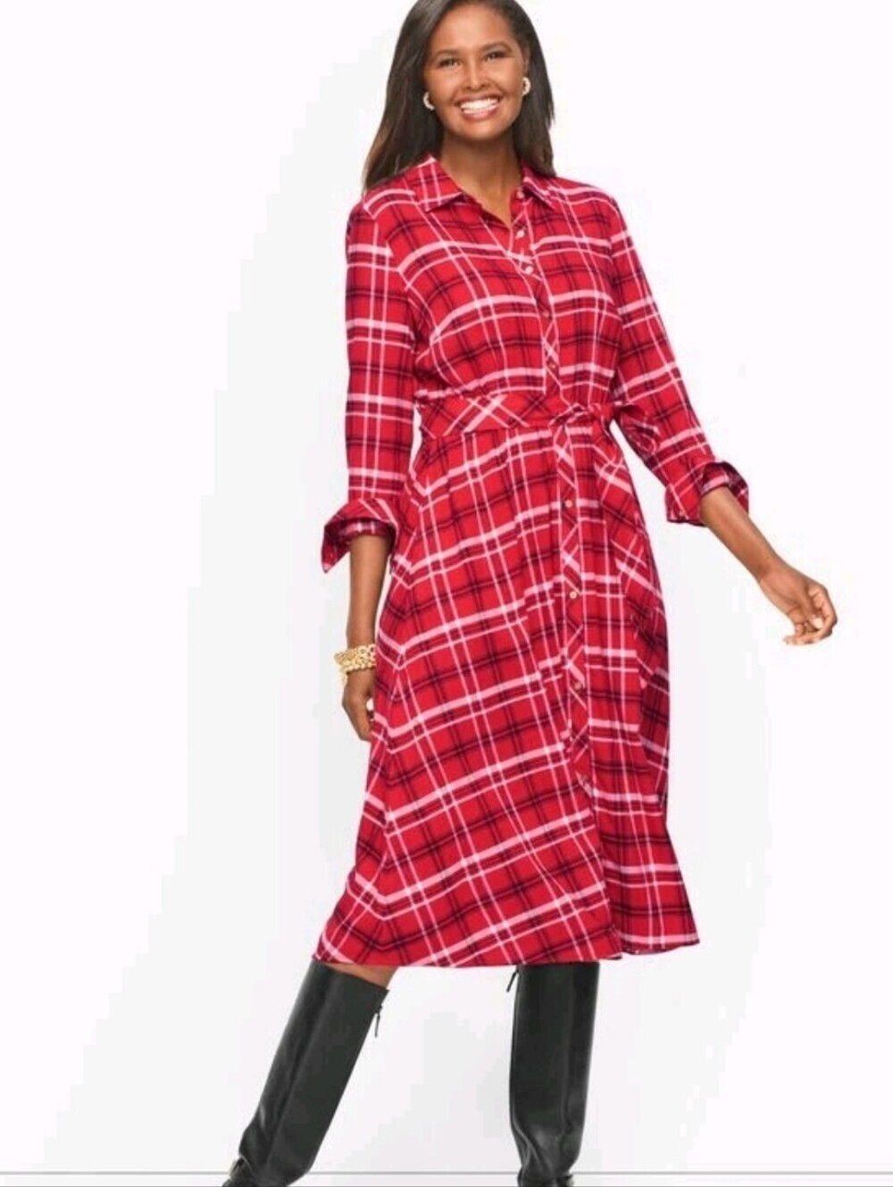 Talbots Plaid Belted Shirt Dress 18